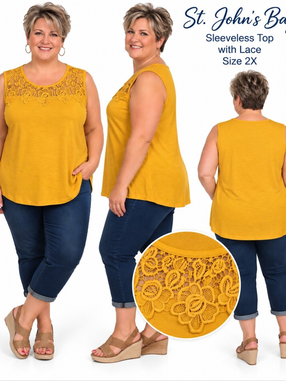 Gold Lace Detail Women's Sleeveless Top By St. John's Bay